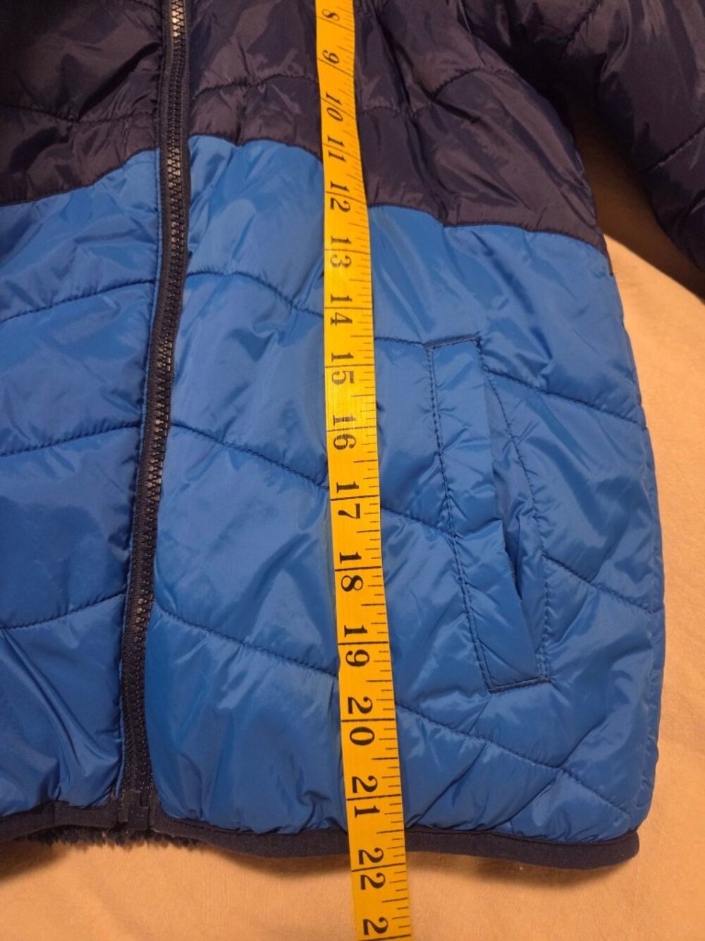 Kids Eddie Bauer Hooded Puffer Jacket XL 8 REVERSABLE Blue Colorblock Sherpa - Picture 6 of 6